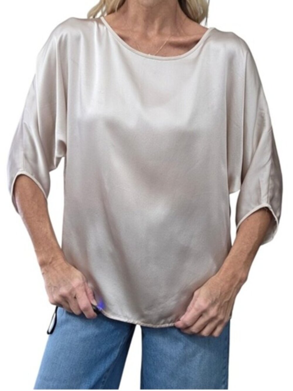 Vince 100% Silk Dolman Blouse S Champagne Oversized Draped Top
